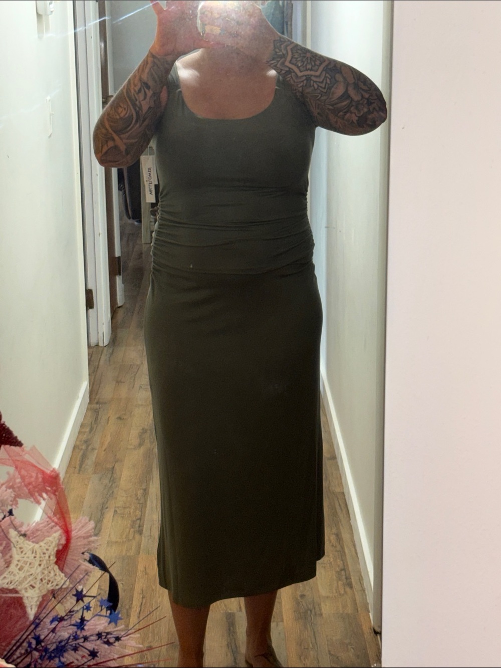 Wallflower Olive Green Scoop Neck Midi Dress